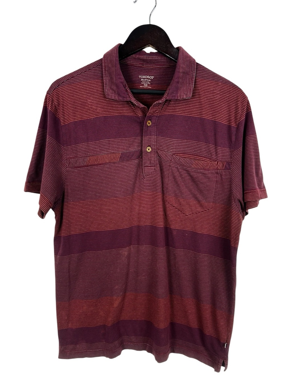 Toad&Co Men's Short Sleeve Top Size Medium Red Stripe 100% Organic Cotton